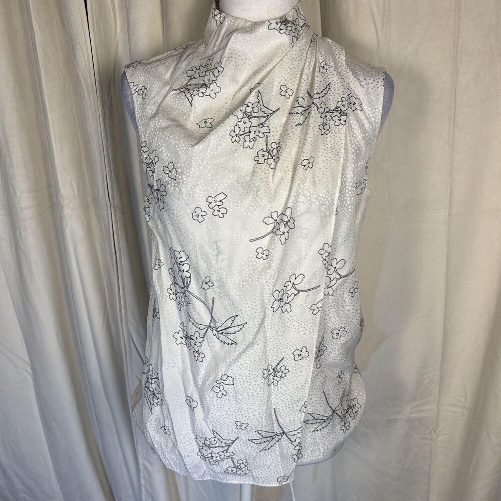 Tailored Rebecca Taylor silk top white and black Floral Size 4
